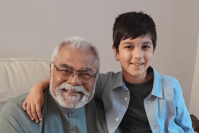 Brayden with Bollywood star Sharat Saxena.