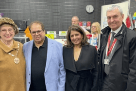 From left: Gladys Hobson, the Deputy Mayoress of South Tyneside, Subash and Anita Patel and Neil Barnard, Post Office Area Manager.