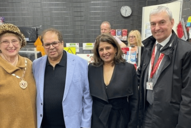 From left: Gladys Hobson, the Deputy Mayoress of South Tyneside, Subash and Anita Patel and Neil Barnard, Post Office Area Manager.