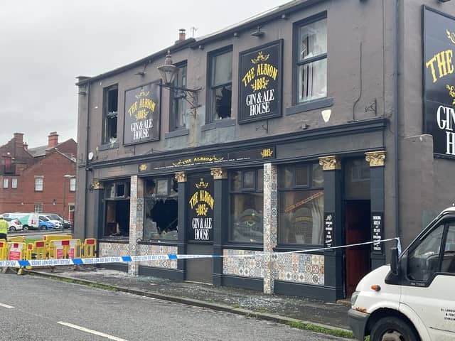 The aftermath of the fire at the Albion Gin & Ale House in Jarrow.