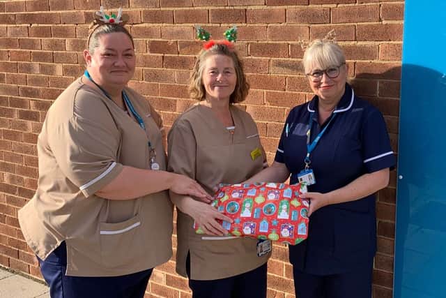 South Tyneside District Hospital Discharge Lounge staff Gaynor Bryden, Jan Defty and Julie Woodhouse will be among those to welcome festive nightwear to gift to patients.