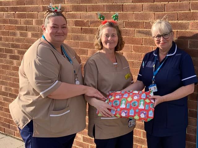 South Tyneside District Hospital Discharge Lounge staff Gaynor Bryden, Jan Defty and Julie Woodhouse will be among those to welcome festive nightwear to gift to patients.