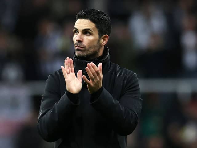 Mikel Arteta, Manager of Arsenal, applauds the fans following the team's defeat during the Premier League match between Newcastle United and Arsenal FC at St. James Park on November 04, 2023 in Newcastle upon Tyne, England. (Photo by Ian MacNicol/Getty Images)