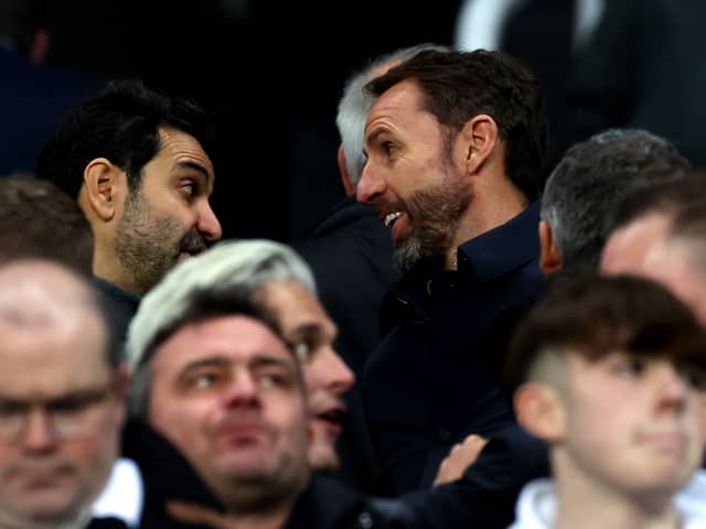  Mehrdad Ghodoussi Co-Owner of Newcastle United talks to Gareth Southgate, Manager of England during the Premier League match between Newcastle United and Arsenal FC at St. James Park on November 04, 2023 in Newcastle upon Tyne, England. (Photo by Ian MacNicol/Getty Images)