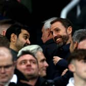 Mehrdad Ghodoussi Co-Owner of Newcastle United talks to Gareth Southgate, Manager of England during the Premier League match between Newcastle United and Arsenal FC at St. James Park on November 04, 2023 in Newcastle upon Tyne, England. (Photo by Ian MacNicol/Getty Images)
