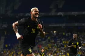  Joelinton of Brazil celebrates after scoring the team’s first goal during an International Friendly match between Brazil and Guinea at Stage Front Stadium on June 17, 2023 in Barcelona, Spain. (Photo by Alex Caparros/Getty Images)