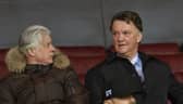 Opposition scout Marcel Bout and  Manager Louis van Gaal of Manchester United watch from the stand during the U21 Premier League match between Manchester United U21s and Norwich City U21s at Old Trafford on February 8, 2016 in Manchester, England.  (Photo by John Peters/Manchester United via Getty Images)