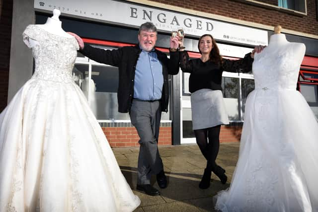 Jade Richardson-Gage, owner of Engaged Bridal Studio, with Mark Johnston, TEDCO Business Advisor. Photo: Other 3rd Party.