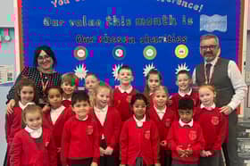 Pupils from St Joseph’s Catholic Primary School, Jarrow, pictured with
headteacher Paul Craig and deputy headteacher Kate Bertram.
Credit: SASS Media 