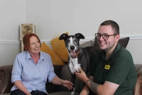 Badger Adoption Day in new home - Dogs Trust Darlington- Jacqui, Badger & Jacob Sahadeo