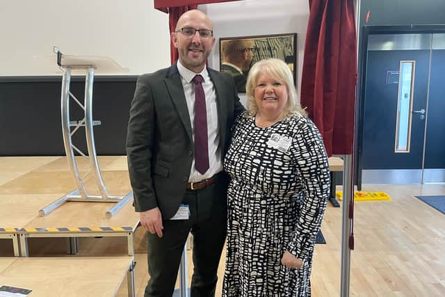 Chris Rue, head teacher of Epinay School, and Audrey Huntley, deputy leader of South Tyneside Council.