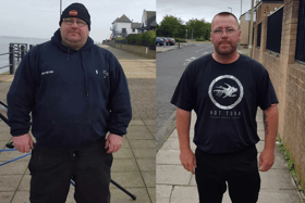 Before and after as Shaun drops almost eight stone in weight.