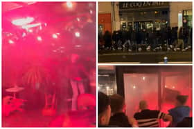 Screenshots of Paris Saint-Germain Ultras clashing with Newcastle United fans in Paris on Monday night (photos: Twitter, @footydump, Alex Waters, Stella Crew)