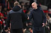 Eddie Howe and Erik ten Hag shake hands after Newcastle United's 3-0 win over Manchester United. 