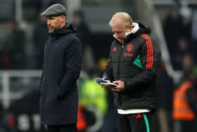 Erik ten Hag, Manager of Manchester United, looks on during the Premier League match between Newcastle United and Manchester United at St. James Park on December 02, 2023 in Newcastle upon Tyne, England. (Photo by Clive Brunskill/Getty Images)