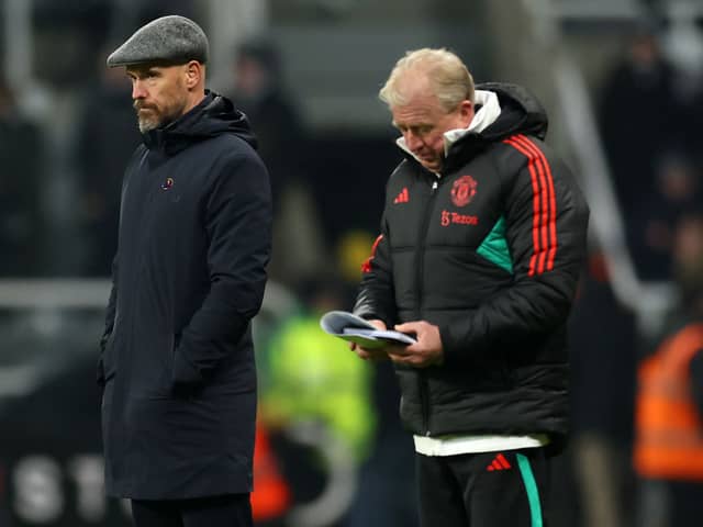 Erik ten Hag, Manager of Manchester United, looks on during the Premier League match between Newcastle United and Manchester United at St. James Park on December 02, 2023 in Newcastle upon Tyne, England. (Photo by Clive Brunskill/Getty Images)