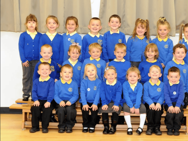 Mrs Campbell's reception class at Lord Blyton Primary School in 2014.
