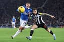 Vitaliy Mykolenko of Everton battles for possession with Kieran Trippier of Newcastle United during the Premier League match between Everton FC and Newcastle United at Goodison Park on December 07, 2023 in Liverpool, England. (Photo by Jan Kruger/Getty Images)