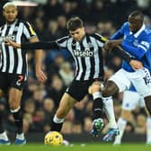 Lewis Miley in action for Newcastle United at Everton. 