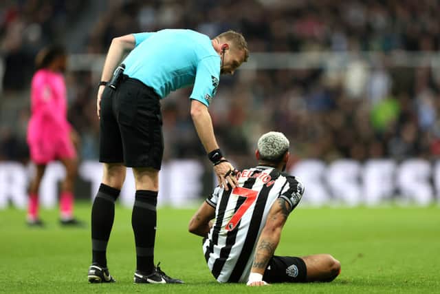 Joelinton went of injured for Newcastle United in the first half. 