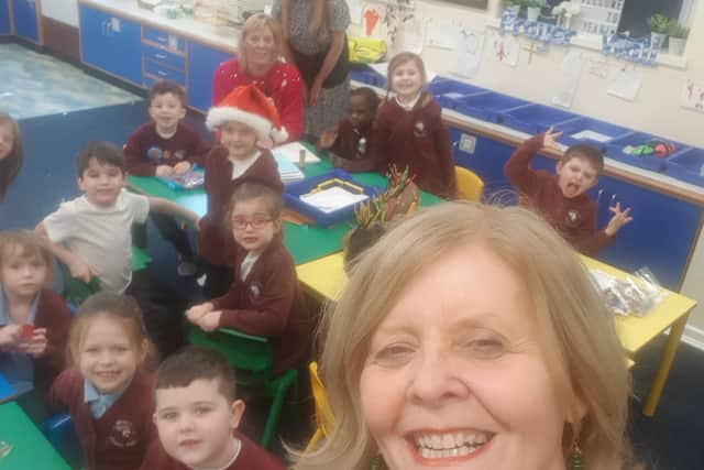 Mrs Rooney enjoying time with pupils