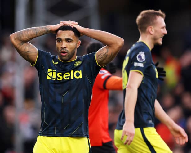 Callum Wilson of Newcastle United reacts after a missed chance during the Premier League match between Luton Town and Newcastle United at Kenilworth Road on December 23, 2023 in Luton, England. (Photo by Alex Pantling/Getty Images)