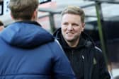 Eddie Howe, Manager of Newcastle United looks on prior to the Premier League match between Newcastle United and Nottingham Forest at St. James Park on December 26, 2023 in Newcastle upon Tyne, England. (Photo by Ian MacNicol/Getty Images)