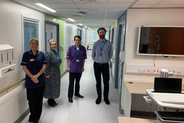 Deputy Ward Manager Sam Nicholson, Deputy Directorate Manager for Rehab and Elderly Medicine Tammy Steven, Nurse Consultant for Older Persons Chris Cairns and Senior Building Officer Andy Robson. Photo: South Tyneside and Sunderland NHS Foundation Trust.