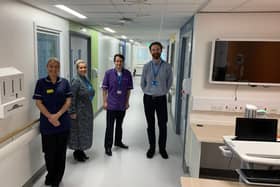 Deputy Ward Manager Sam Nicholson, Deputy Directorate Manager for Rehab and Elderly Medicine Tammy Steven, Nurse Consultant for Older Persons Chris Cairns and Senior Building Officer Andy Robson. Photo: South Tyneside and Sunderland NHS Foundation Trust.