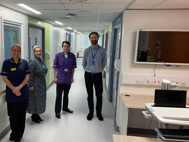 Deputy Ward Manager Sam Nicholson, Deputy Directorate Manager for Rehab and Elderly Medicine Tammy Steven, Nurse Consultant for Older Persons Chris Cairns and Senior Building Officer Andy Robson. Photo: South Tyneside and Sunderland NHS Foundation Trust.