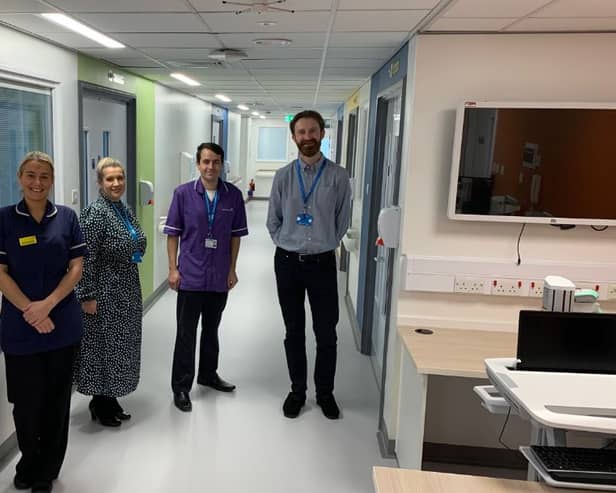 Deputy Ward Manager Sam Nicholson, Deputy Directorate Manager for Rehab and Elderly Medicine Tammy Steven, Nurse Consultant for Older Persons Chris Cairns and Senior Building Officer Andy Robson. Photo: South Tyneside and Sunderland NHS Foundation Trust.