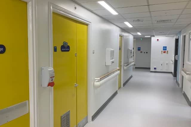 Yellow has been used to designate rooms which are for patients, with pictures used to show each one's purpose. Photo: South Tyneside and Sunderland NHS Foundation Trust.