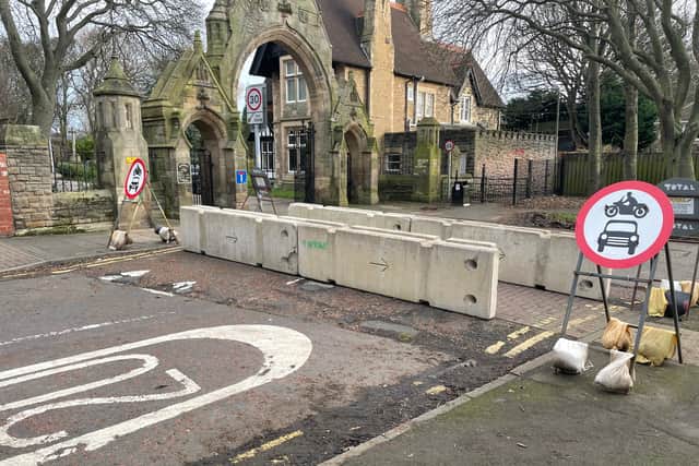 A temporary traffic management barrier next to Harton Cemetery is set to be removed. Photo: National World.