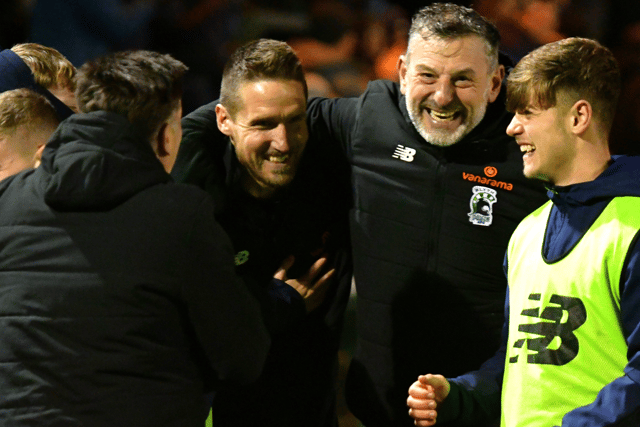 Jon Shaw celebrates during Blyth Spartans' win against South Shields (photo Kevin Wilson)