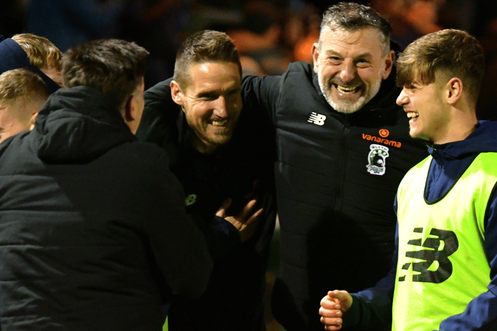 Jon Shaw celebrates during Blyth Spartans' win against South Shields (photo Kevin Wilson)