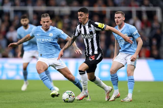 Kalvin Phillips during a rare start for Manchester City against Newcastle United at St James' Park. 