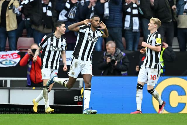 Alexander Isak celebrates scoring against Sunderland. 