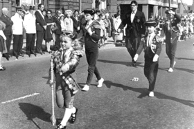 Jazz bands parading past Jarrow Town Hall in September 1970. 