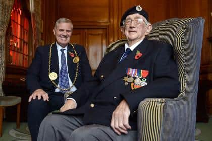 Peter Boyack (right), President of the South Shields Royal British Legion Club, is pictured with the Mayor, Cllr John McCabe