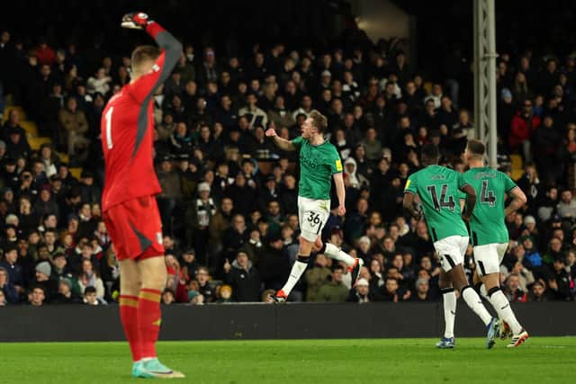 Sean Longstaff celebrates his goal against Newcastle United. 