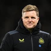 Eddie Howe, Manager of Newcastle United, looks on prior to the Emirates FA Cup Fourth Round match between Fulham and Newcastle United at Craven Cottage on January 27, 2024 in London, England. (Photo by Justin Setterfield/Getty Images)
