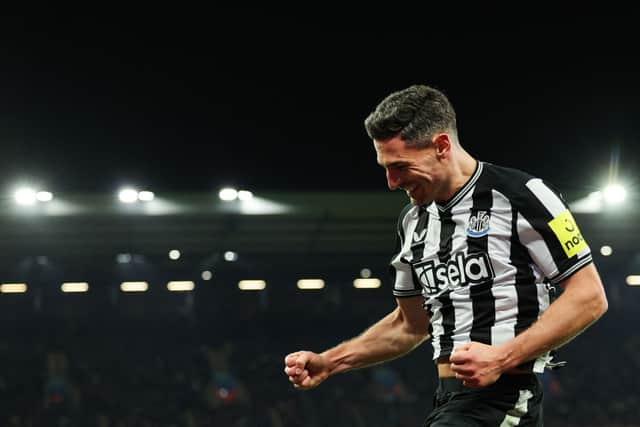 Fabian Schar celebrates scoring for Newcastle United. 