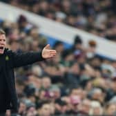 Newcastle United's English head coach Eddie Howe reacts during the English Premier League football match between Aston Villa and Newcastle United at Villa Park in Birmingham, central England on January 30, 2024. (Photo by Adrian DENNIS / AFP)