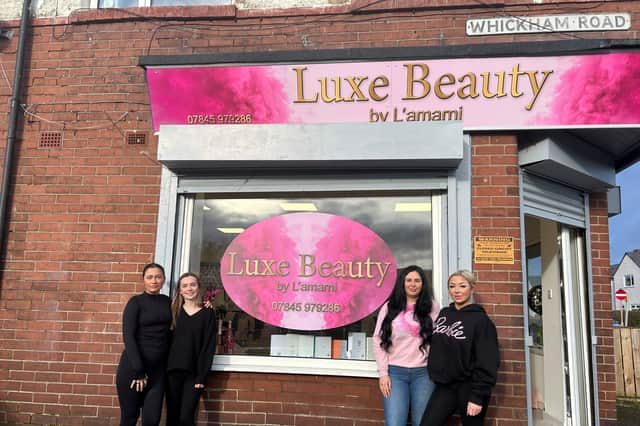 The girls outside the salon