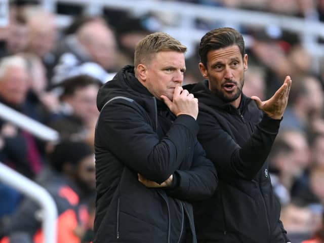 Newcastle United head coach Eddie Howe and assistant Jason Tindall. (Photo by Stu Forster/Getty Images)