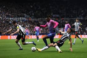 AC Milan winger Rafael Leao in action against Newcastle United. Leao will reportedly cost £150m if he leaves the San Siro in summer. Chelsea have also shown interest in the winger.