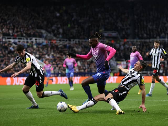 AC Milan winger Rafael Leao in action against Newcastle United. Leao will reportedly cost £150m if he leaves the San Siro in summer. Chelsea have also shown interest in the winger.