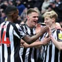Anthony Gordon celebrates scoring for Newcastle United.