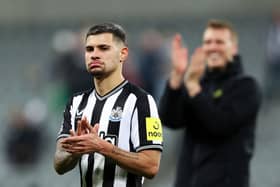 Bruno Guimaraes of Newcastle United reacts after the Premier League match between Newcastle United and Luton Town at St. James Park on February 03, 2024 in Newcastle upon Tyne, England. (Photo by Matt McNulty/Getty Images)