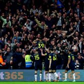 Bruno Guimaraes celebrating. Guimaraes scored twice as Newcastle United defeated Nottingham Forest 3-2 in the Premier League.